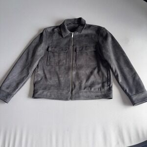 Zara Faux Suede Mens Grey Bomber Zip Up JAcket Size. L Large